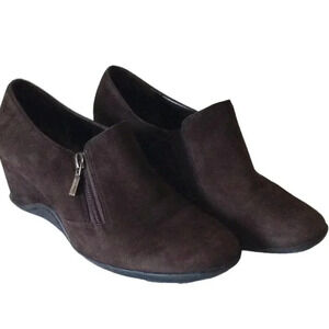 Antonio Melani Women's Size 8.5 M Wedge Ankle Boots Leather Suede Dark Brown
